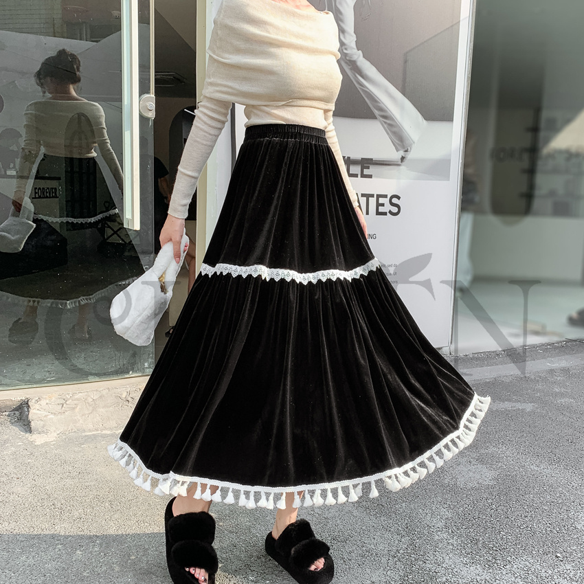 春ベルベットスカートレディース スカート ベルベットスカート ハイウエストフレアスカートミモレスカート 着痩せ カジュアル オシャレ 通勤 気質 お出かけ秋冬 