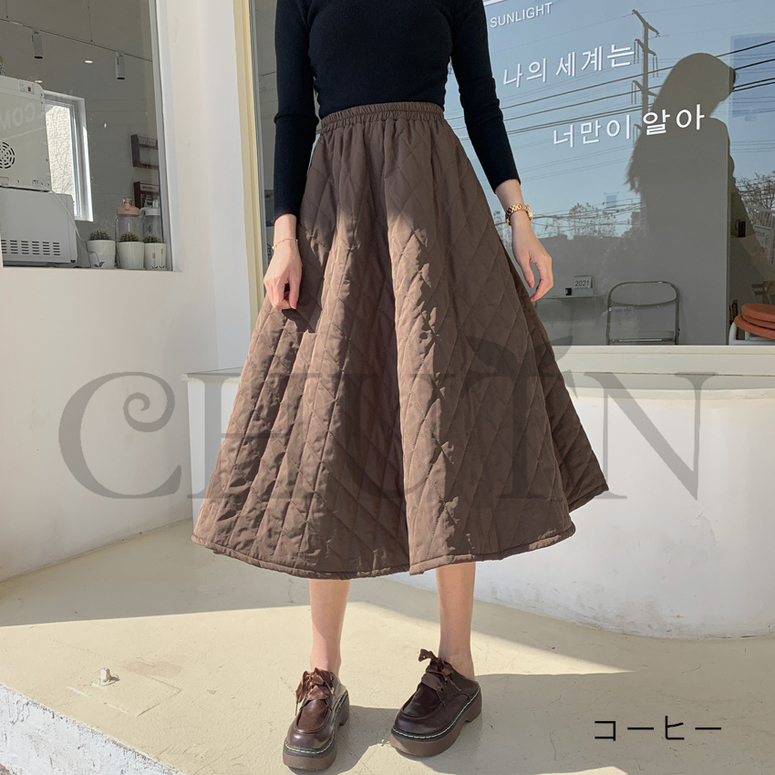 ダウンスカート中綿 スカートボミモレ丈 膝下 キルティングスカート 入学式卒業式フレアスカート Aライン 中綿 フスカート きれいめ 