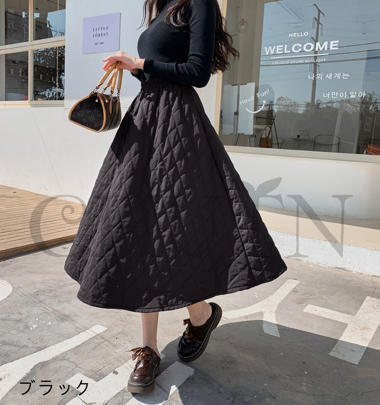 ダウンスカート中綿 スカートボミモレ丈 膝下 キルティングスカート 入学式卒業式フレアスカート Aライン 中綿 フスカート きれいめ 