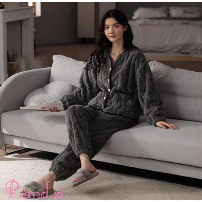 パジャマ レディース 冬 かわいい 長袖 ルームウェア もこもこ 裏起毛 ふわふわ 女性用 もこもこ 上下セット ナイト 前開き 寝巻き ふわふわ 