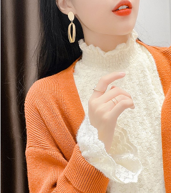 レース トップス レース ブラウス 総レース 裏起毛 トップス 立ち襟 タンクトップ ハイネック 花柄 シースルー 
