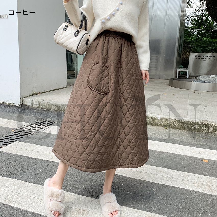 ダウンスカート中綿 スカートボミモレ丈 膝下 キルティングスカート 入学式卒業式フレアスカート Aライン きれいめ 中綿 フスカート 