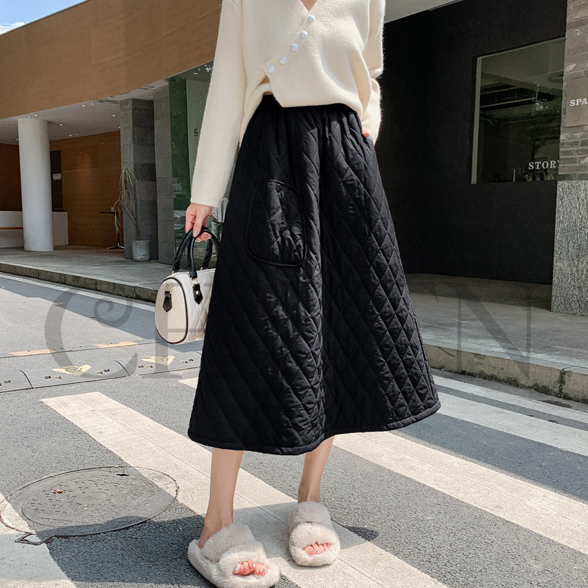 ダウンスカート中綿 スカートボミモレ丈 膝下 キルティングスカート 入学式卒業式フレアスカート Aライン きれいめ 中綿 フスカート 