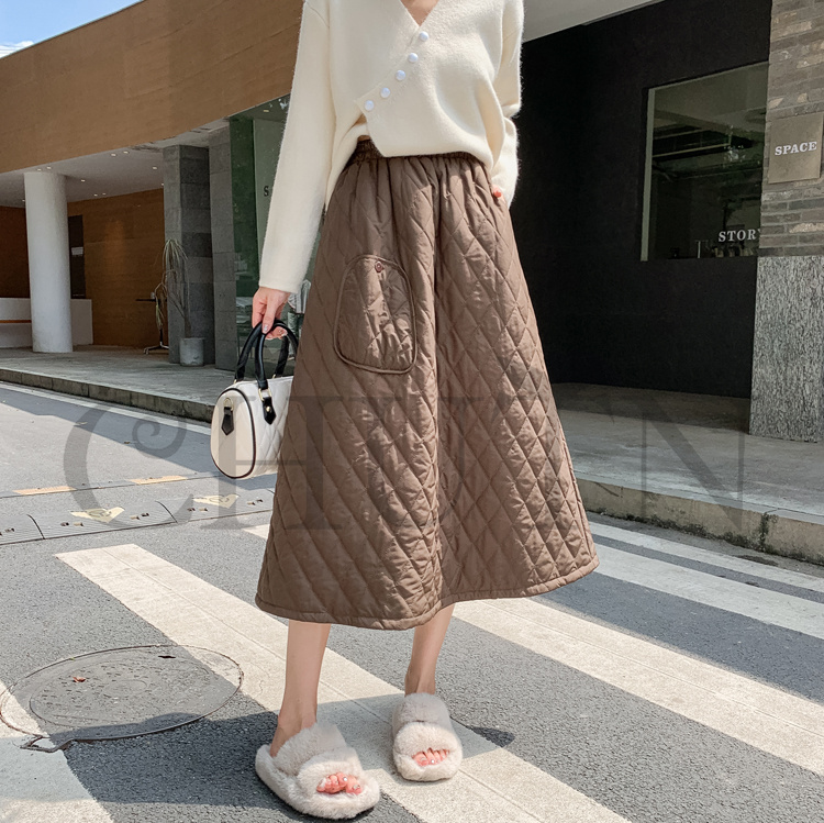 ダウンスカート中綿 スカートボミモレ丈 膝下 キルティングスカート 入学式卒業式フレアスカート Aライン きれいめ 中綿 フスカート 