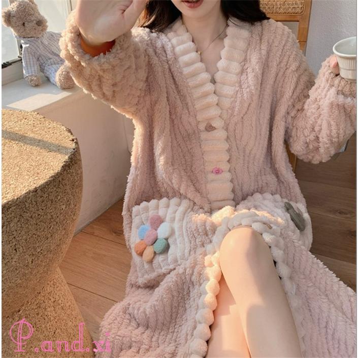 パジャマ ルームワンピース レディース ワンピース ミモレ丈 長袖 かわいい もこもこ 部屋着 前開き 秋冬 ふんわり ルームウェア パジャマ ロング丈 ゆったり 