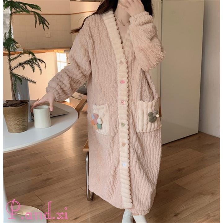 パジャマ ルームワンピース レディース ワンピース ミモレ丈 長袖 かわいい もこもこ 部屋着 前開き 秋冬 ふんわり ルームウェア パジャマ ロング丈 ゆったり 