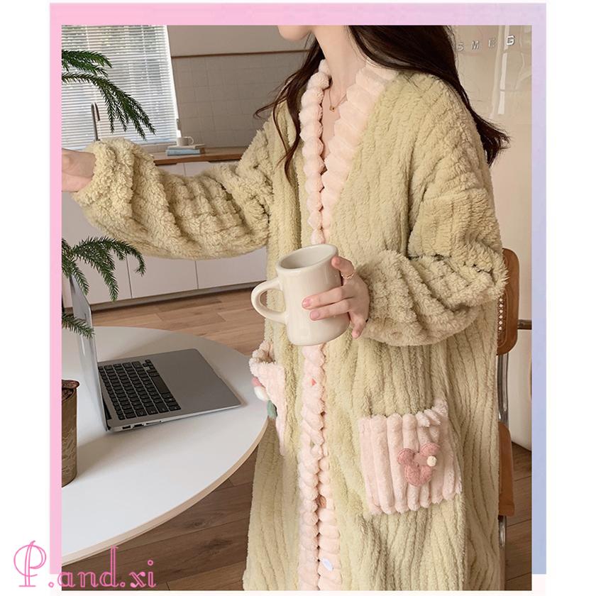 パジャマ ルームワンピース レディース ワンピース ミモレ丈 長袖 かわいい もこもこ 部屋着 前開き 秋冬 ふんわり ルームウェア パジャマ ロング丈 ゆったり 