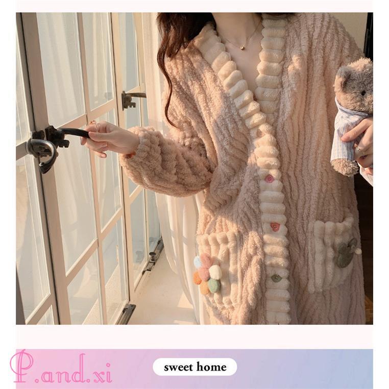 パジャマ ルームワンピース レディース ワンピース ミモレ丈 長袖 かわいい もこもこ 部屋着 前開き 秋冬 ふんわり ルームウェア パジャマ ロング丈 ゆったり 