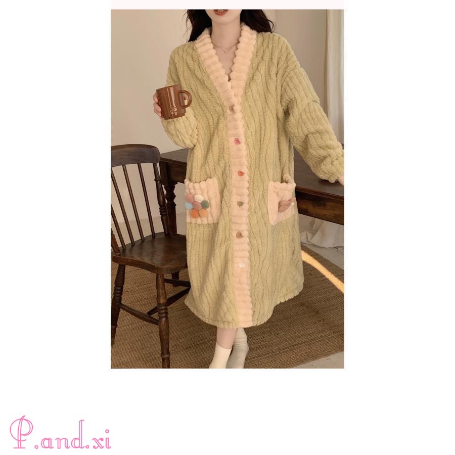 パジャマ ルームワンピース レディース ワンピース ミモレ丈 長袖 かわいい もこもこ 部屋着 前開き 秋冬 ふんわり ルームウェア パジャマ ロング丈 ゆったり 