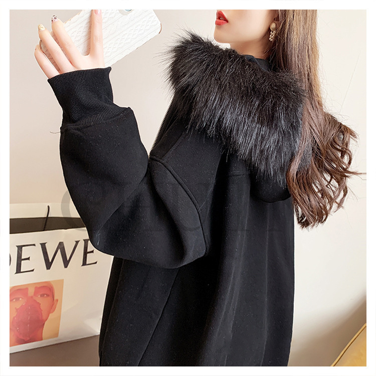 春 レディース 秋冬 ゆったり ファーフード 厚手アウター シンプル お出かけ 韓国風 長袖 カジュアル 体型カバー ジップアップ コーデ 