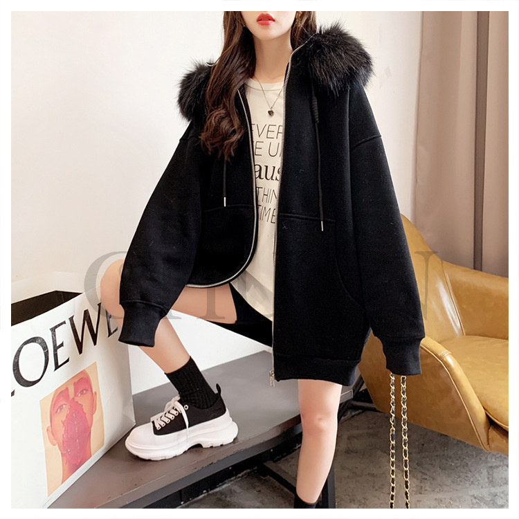 春 レディース 秋冬 ゆったり ファーフード 厚手アウター シンプル お出かけ 韓国風 長袖 カジュアル 体型カバー ジップアップ コーデ 