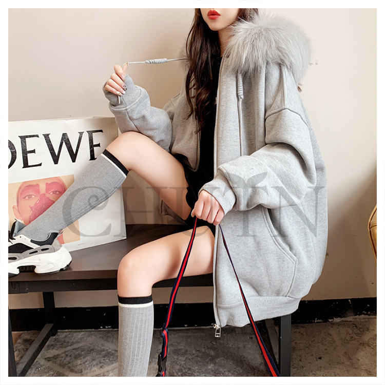 春 レディース 秋冬 ゆったり ファーフード 厚手アウター シンプル お出かけ 韓国風 長袖 カジュアル 体型カバー ジップアップ コーデ 