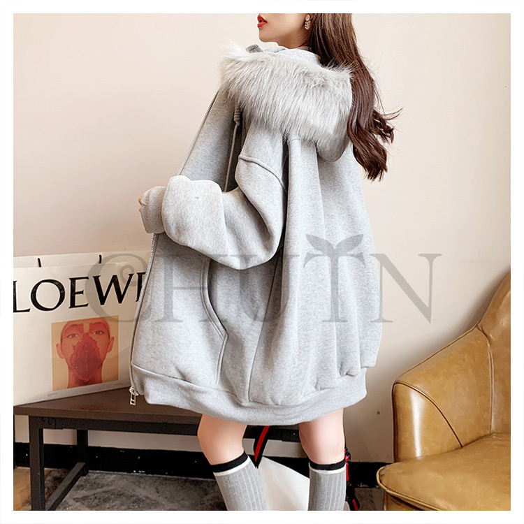 春 レディース 秋冬 ゆったり ファーフード 厚手アウター シンプル お出かけ 韓国風 長袖 カジュアル 体型カバー ジップアップ コーデ 