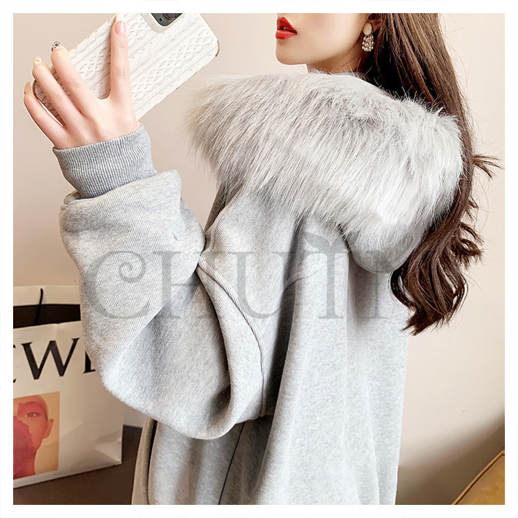 春 レディース 秋冬 ゆったり ファーフード 厚手アウター シンプル お出かけ 韓国風 長袖 カジュアル 体型カバー ジップアップ コーデ 