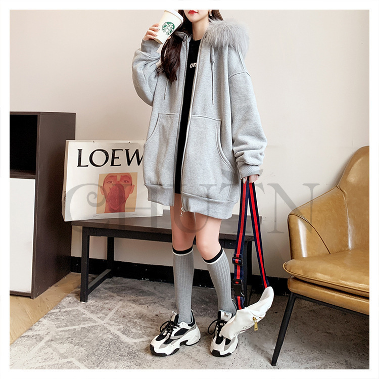 春 レディース 秋冬 ゆったり ファーフード 厚手アウター シンプル お出かけ 韓国風 長袖 カジュアル 体型カバー ジップアップ コーデ 