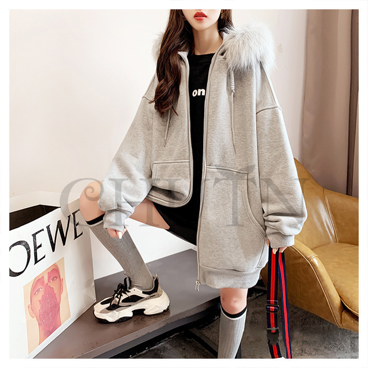 春 レディース 秋冬 ゆったり ファーフード 厚手アウター シンプル お出かけ 韓国風 長袖 カジュアル 体型カバー ジップアップ コーデ 