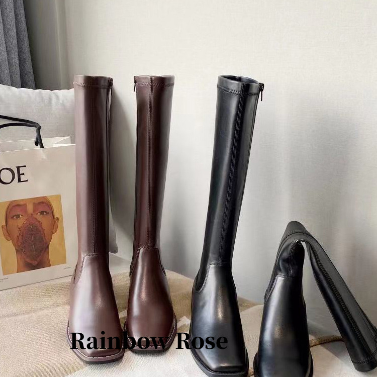 クーポンで6 880円！ ロングブーツジョッキーブーツ サマーブーツ スクエア靴 ロングブーツ サマーブーツ キレイめローヒール 上品 マーティン 大きいサイズ 