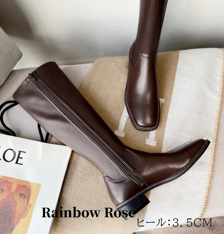 クーポンで6 880円！ ロングブーツジョッキーブーツ サマーブーツ スクエア靴 ロングブーツ サマーブーツ キレイめローヒール 上品 マーティン 大きいサイズ 