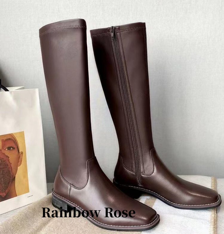 クーポンで6 880円！ ロングブーツジョッキーブーツ サマーブーツ スクエア靴 ロングブーツ サマーブーツ キレイめローヒール 上品 マーティン 大きいサイズ 