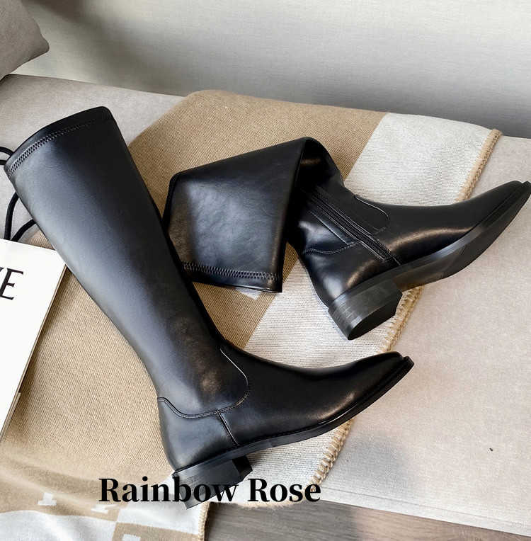 クーポンで6 880円！ ロングブーツジョッキーブーツ サマーブーツ スクエア靴 ロングブーツ サマーブーツ キレイめローヒール 上品 マーティン 大きいサイズ 