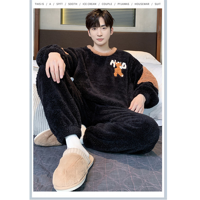 パジャマ メンズ 冬 長袖 もこもこ 長ズボン ふわもこ 暖かい ルームウェア ふんわり 寝間着 ナイトウェア 部屋着 厚手上下セット 防寒 あったか フランネル 