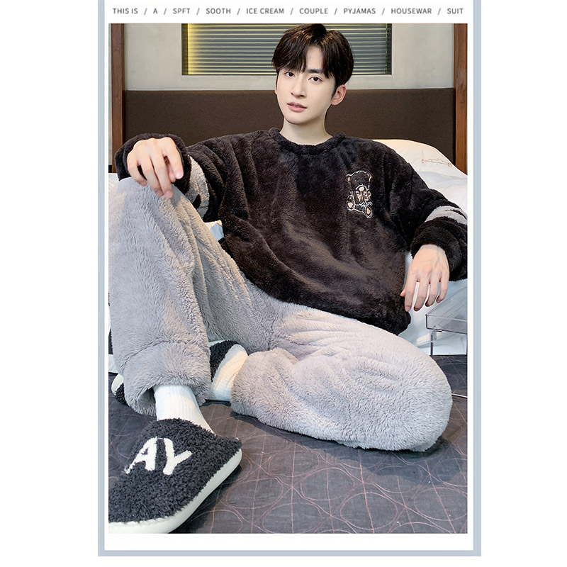パジャマ メンズ 冬 長袖 もこもこ 長ズボン ふわもこ 暖かい ルームウェア ふんわり 寝間着 ナイトウェア 部屋着 厚手上下セット 防寒 あったか フランネル 