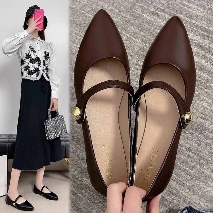 フラットパンプス 痛くない ペタンコ ぺたんこ レディース 靴 バレエポインテッドトゥパンプス PUレザー 滑り止め 歩きやすい 