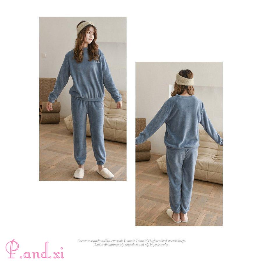 ルームウェア レディース 秋 冬 秋冬 上下セット 寒さ対策 ナイトウェア ボ30代 部屋着 防寒 フ無地 トップス もこもこ パジャマ 