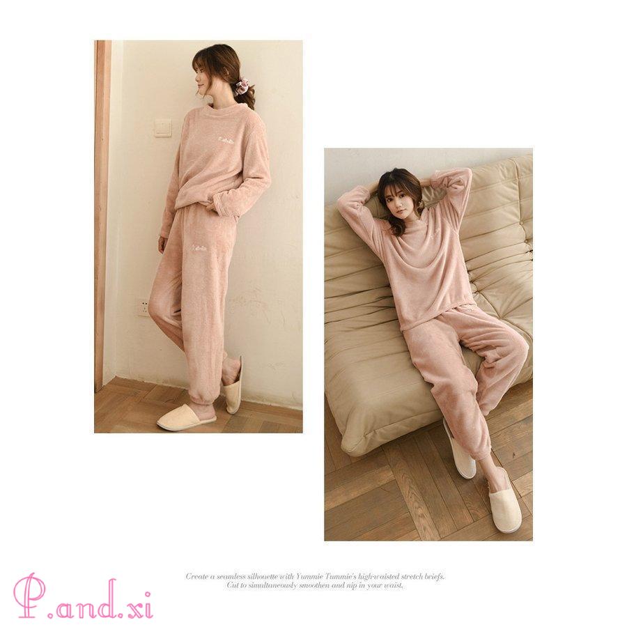 ルームウェア レディース 秋 冬 秋冬 上下セット 寒さ対策 ナイトウェア ボ30代 部屋着 防寒 フ無地 トップス もこもこ パジャマ 