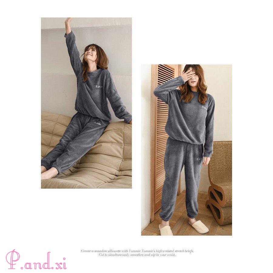 ルームウェア レディース 秋 冬 秋冬 上下セット 寒さ対策 ナイトウェア ボ30代 部屋着 防寒 フ無地 トップス もこもこ パジャマ 