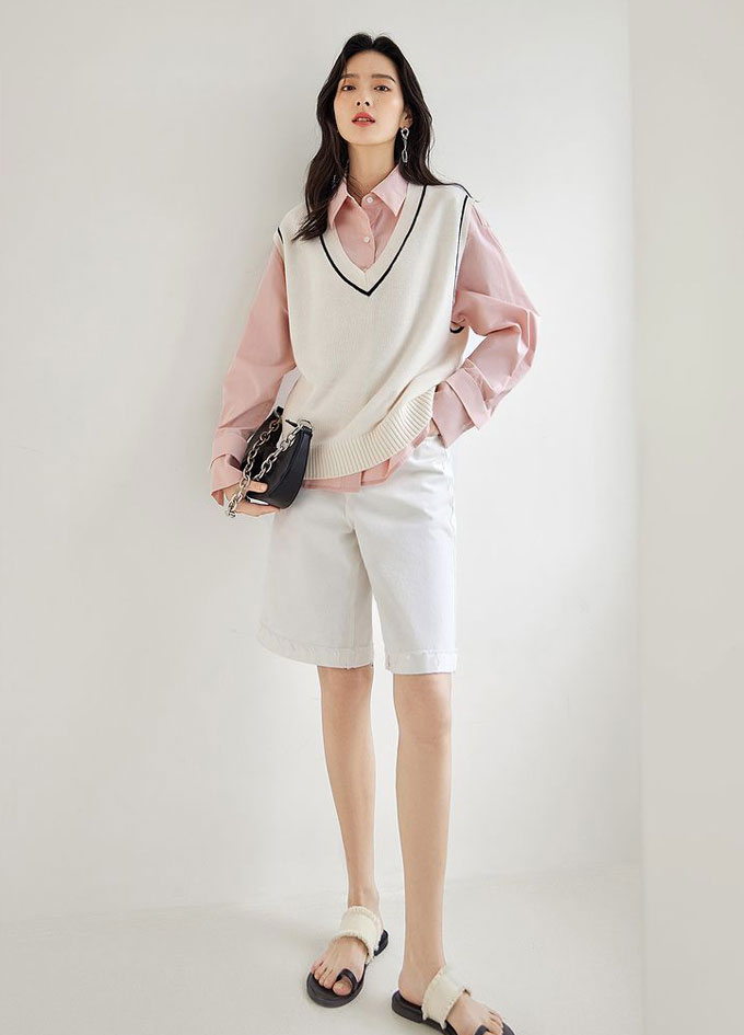 ニット ベスト レディース プルオーバー Vネック ベスト レイヤード 重ね着 冬 秋 無地 トップス 送料無料 体型カバー ショート丈 ノースリーブ ゆったり 