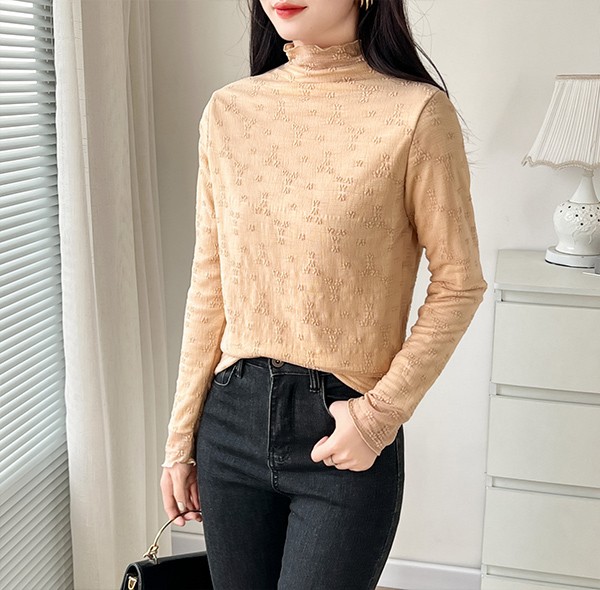 レース トップス レース ブラウス 総レース 裏起毛 ハイネック タンクトップ シースルー 花柄 立ち襟 トップス 