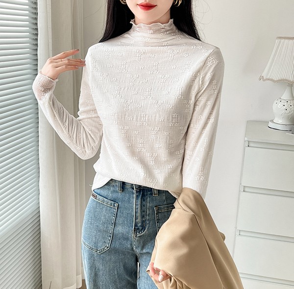 レース トップス レース ブラウス 総レース 裏起毛 ハイネック タンクトップ シースルー 花柄 立ち襟 トップス 