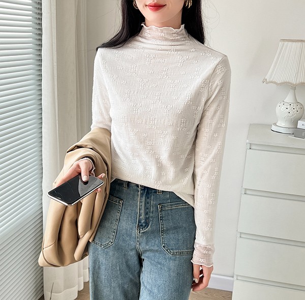 レース トップス レース ブラウス 総レース 裏起毛 ハイネック タンクトップ シースルー 花柄 立ち襟 トップス 