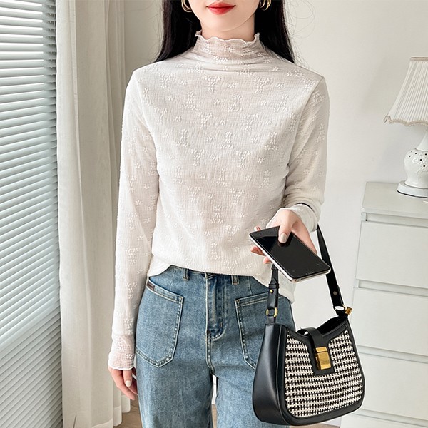 レース トップス レース ブラウス 総レース 裏起毛 ハイネック タンクトップ シースルー 花柄 立ち襟 トップス 