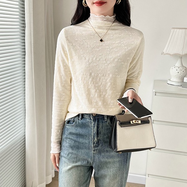 レース トップス レース ブラウス 総レース 裏起毛 ハイネック タンクトップ シースルー 花柄 立ち襟 トップス 