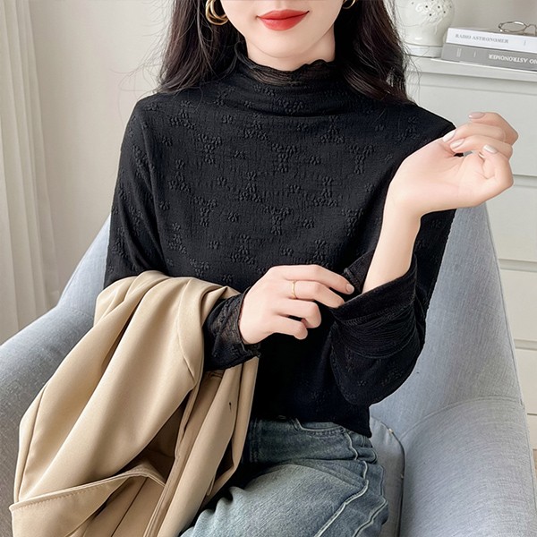 レース トップス レース ブラウス 総レース 裏起毛 ハイネック タンクトップ シースルー 花柄 立ち襟 トップス 