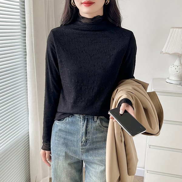 レース トップス レース ブラウス 総レース 裏起毛 ハイネック タンクトップ シースルー 花柄 立ち襟 トップス 