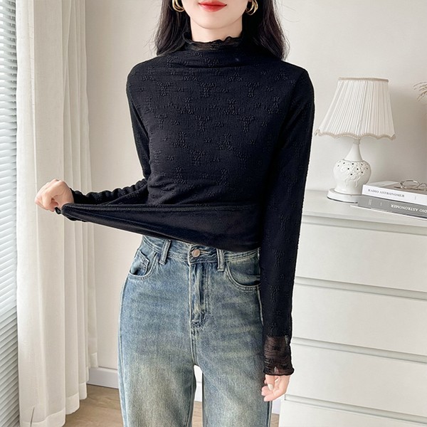 レース トップス レース ブラウス 総レース 裏起毛 ハイネック タンクトップ シースルー 花柄 立ち襟 トップス 