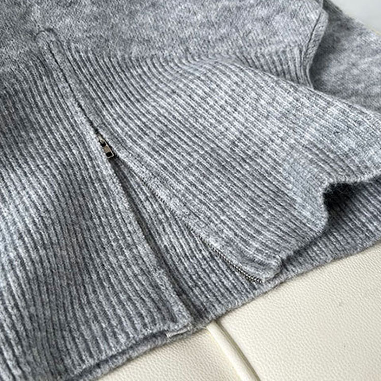 ハイネック ジッパー ニット トップス セーター 裾ジップ カジュアル 秋 ファスナー 長袖 可愛い 冬 レディース 無地 新作 2023秋冬 プチハイネック 