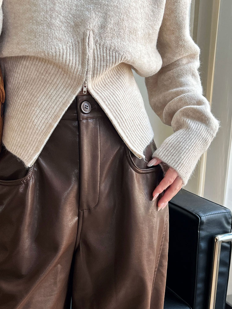 ハイネック ジッパー ニット トップス セーター 裾ジップ カジュアル 秋 ファスナー 長袖 可愛い 冬 レディース 無地 新作 2023秋冬 プチハイネック 