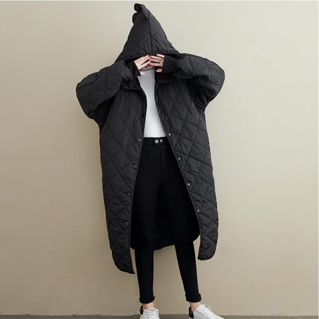キルティングコート ロング レディース モード系 アウター フード付き 個性的 大人きれいめ キルト 秋冬 チェスターコート 韓国ファッション ダウン 