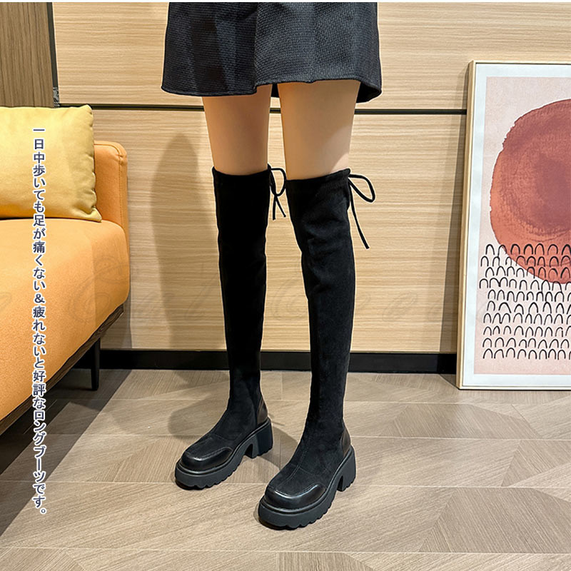 ニーハイブーツ レディース 厚底 ヒール6CM 内ボア ストレッチ 疲れにくい 美脚 パーティー 通勤 防寒 お洒落 裏起毛 送料無料 フィット おでかけ 暖かい 