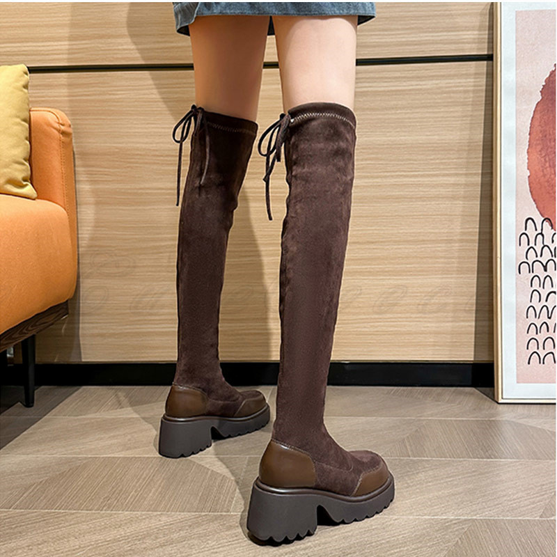 ニーハイブーツ レディース 厚底 ヒール6CM 内ボア ストレッチ 疲れにくい 美脚 パーティー 通勤 防寒 お洒落 裏起毛 送料無料 フィット おでかけ 暖かい 