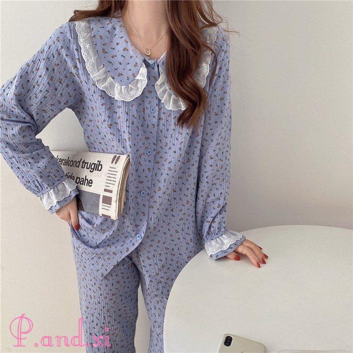 パジャマ ルームウェア レディース 秋冬 長袖 パジャマ 女性 花柄 秋パジャマ ロングパンツ上下セット 部屋着 前開き 韓国風 可愛いパジャマ 綿ルームウェア 