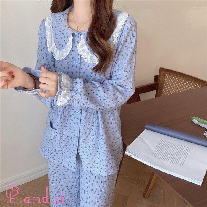 パジャマ ルームウェア レディース 秋冬 長袖 パジャマ 女性 花柄 秋パジャマ ロングパンツ上下セット 部屋着 前開き 韓国風 可愛いパジャマ 綿ルームウェア 
