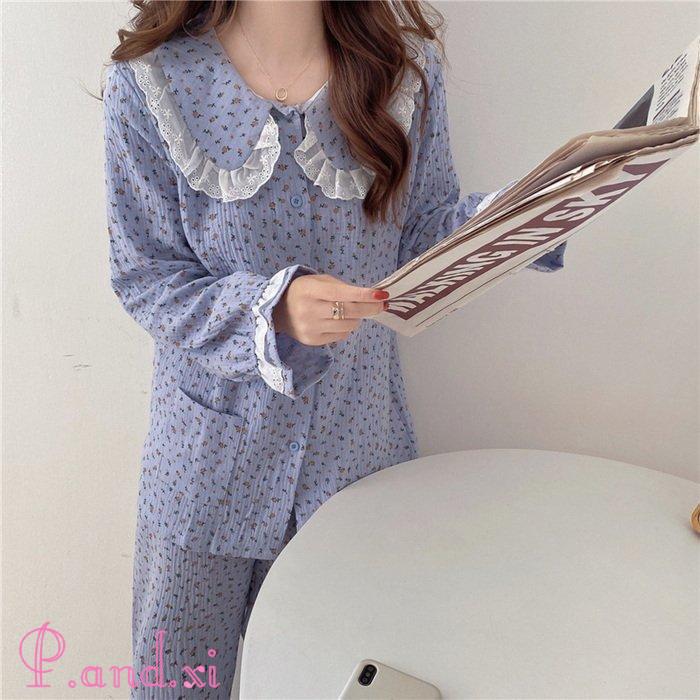 パジャマ ルームウェア レディース 秋冬 長袖 パジャマ 女性 花柄 秋パジャマ ロングパンツ上下セット 部屋着 前開き 韓国風 可愛いパジャマ 綿ルームウェア 