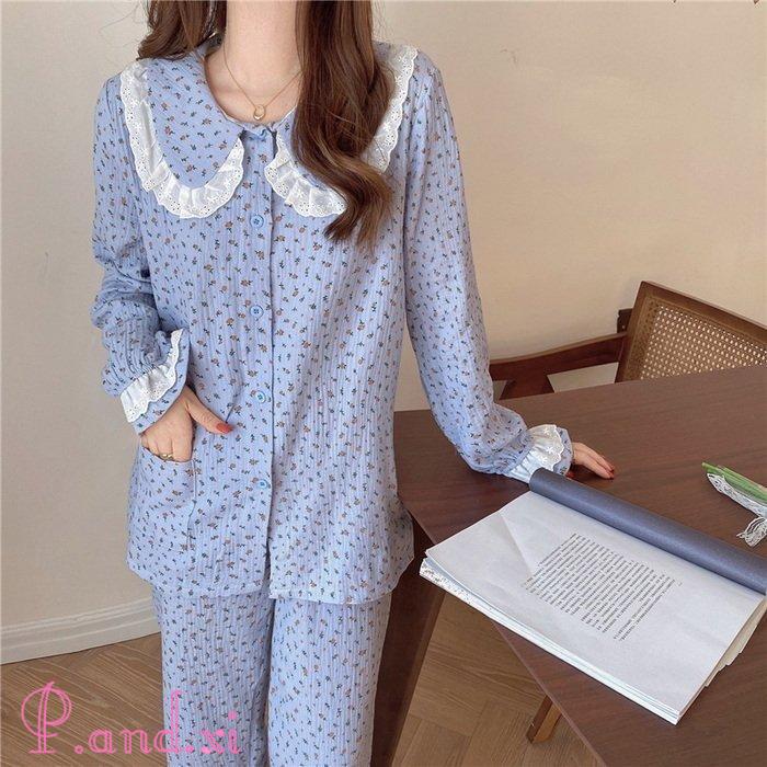 パジャマ ルームウェア レディース 秋冬 長袖 パジャマ 女性 花柄 秋パジャマ ロングパンツ上下セット 部屋着 前開き 韓国風 可愛いパジャマ 綿ルームウェア 