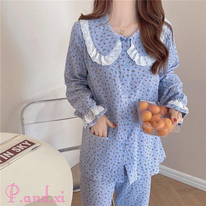 パジャマ ルームウェア レディース 秋冬 長袖 パジャマ 女性 花柄 秋パジャマ ロングパンツ上下セット 部屋着 前開き 韓国風 可愛いパジャマ 綿ルームウェア 