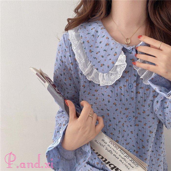 パジャマ ルームウェア レディース 秋冬 長袖 パジャマ 女性 花柄 秋パジャマ ロングパンツ上下セット 部屋着 前開き 韓国風 可愛いパジャマ 綿ルームウェア 